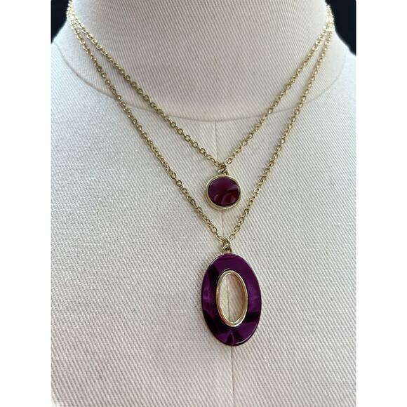 Loft Outlet Goldtone Double Strand Necklace Purple Pendant 17" - Picture 1 of 6